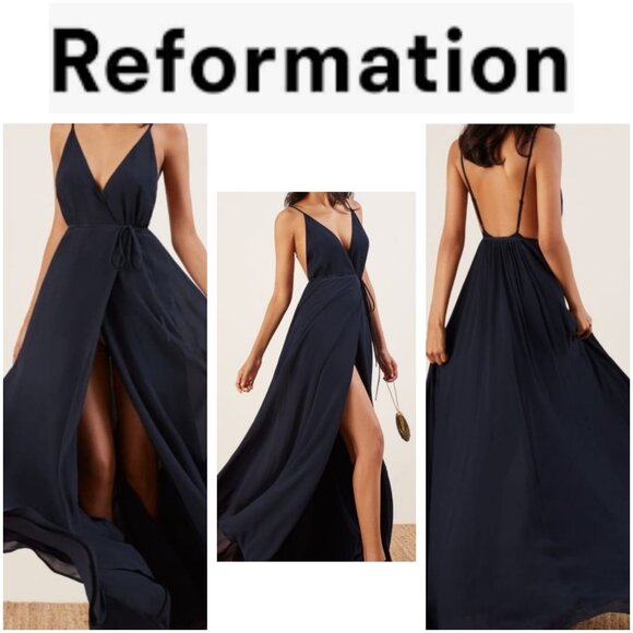 Reformation Callalily Dress in Navy Blue Size 4 - Picture 1 of 16